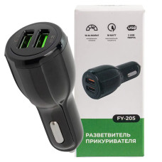 Автомобильное зарядное устройство FY-205 (12V-24V, USB 2:5V-Max 3.1A, QC3.0: 5V/3A,9V/2A,12V/1.5A)  FY-205