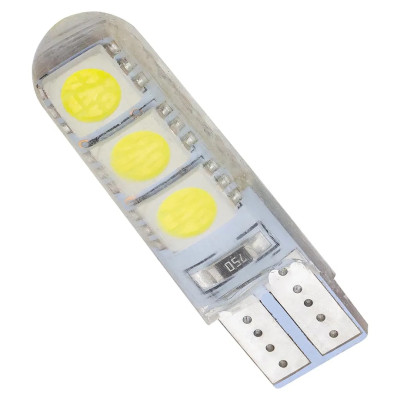 Лампочка светодиодная T10-3030-6SMD silica gel 12v белая T10-3030-6SMD silica gel W