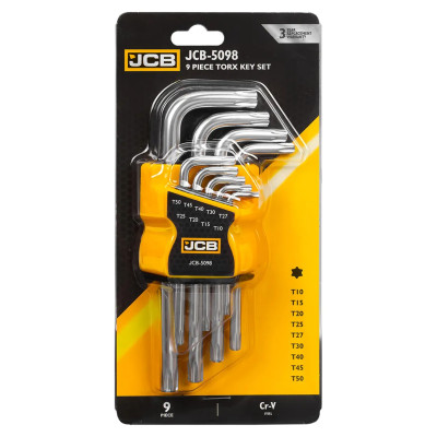 Ключи Г-образные TORX, набор 9пр. (Т10, Т15, Т20, Т25, Т27, Т30, Т40, Т45, Т50) JCB-5098