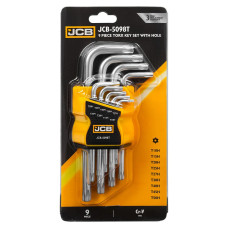 Ключи Г-образные TORX с отверстием, набор 9пр. (Т10Н, Т15Н, Т20Н, Т25Н, Т27Н, Т30Н, Т40Т, Т45Н, Т50Н) JCB-5098T