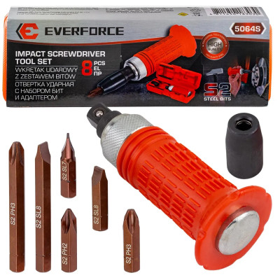 Отвертка ударная с набором бит и адаптером 8пр. EF-5064S