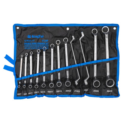 Ключи накидные, отогнутые на 75град., набор 12пр. (6х7, 8х9, 10х11, 12х13, 14х15, 16х17, 18х19, 20х22, 21х23, 24х27, 25х28, 30х32мм) KT-5128P