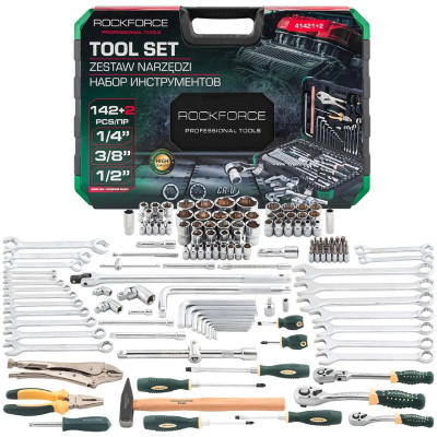 Набор инструментов 142+2пр. 1/4 , 3/8 , 1/2 (6гр.,12гр.) RF-41421+2