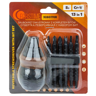 Отвертка реверсивная в комплекте с битами, набор FT-32807MR