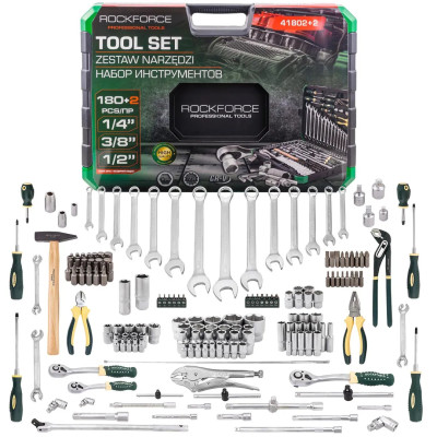 Набор инструментов 180+2пр. 1/4 , 3/8 , 1/2 (6гр.,12гр.) RF-41802+2