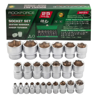Набор 25пр. дюймовых головок 1/4 , 1/2  RF-50121I