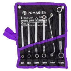 Ключи накидные, отогнутые на 75град., набор 6пр. (6х7, 8х9, 10х11, 12х13, 14х15, 17х19мм) POM-50610P