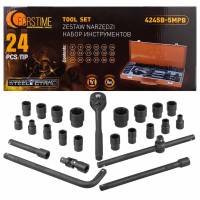 Набор инструментов 24пр. 1/2 (6гр.)(8-32мм) FT-4245B-5MPB