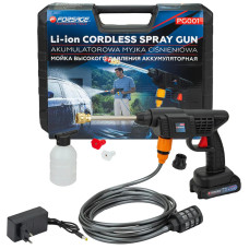 Мойка высокого давления аккумуляторная (20В,15 Бар,2.8 л/мин, батарея 1500 мАч, зарядка 3-5ч, щеточный двигатель) F-PG001