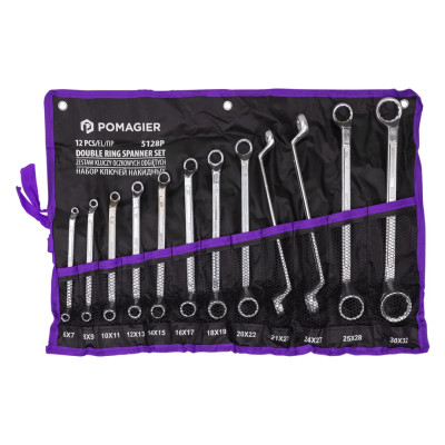 Ключи накидные, отогнутые на 75град., набор 12пр. (6х7, 8х9, 10х11, 12х13, 14х15, 16х17, 18х19, 20х22, 21х23, 24х27, 25х28, 30х32мм) POM-5128P
