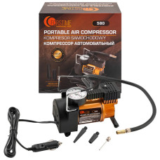 Компрессор автомобильный поршневой одноцилиндровый с аналоговым манометром (12В, 10А, 30л/мин, 7бар) в комплекте с переносной сумкой FT-580
