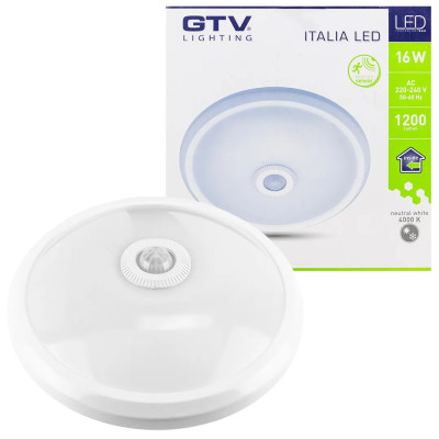 Светильник светодиодный ITALIA с датчиком движения, 16W, 1200lm, 4000K, IP20, AC220-240V, 50/60Hz, 360град, белый корпус OS-ITL16W-LED