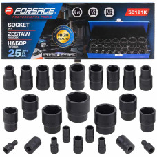 Набор головок ударных 25пр. 1/4 , 1/2 (6гр.)(1/2 : 10,11,12,13,14,15,16,17,18,19,21,22,24,27,30,32мм. 1/4 : 4,5,6,7,8,9,10,12,13мм.) F-50121K