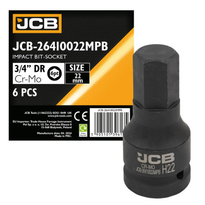 Головка-бита ударная 6-гранная 3/4 , 22мм JCB-26410022MPB