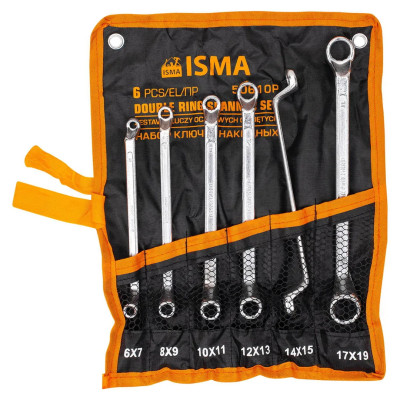 Ключи накидные, отогнутые на 75град., набор 6пр. (6х7, 8х9, 10х11, 12х13, 14х15, 17х19мм) ISMA-50610P