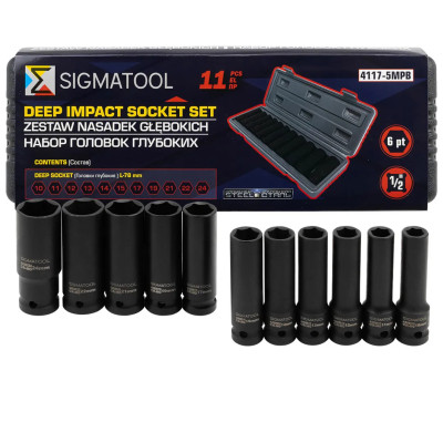Головки глубокие, набор 11пр., 1/2 (6гр.) SIGMATOOL-4117-5MPB