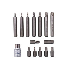 Набор бит TORX с битодержателем,15пр. 1/2 (L: 30/75мм, Т20,Т25,Т30,Т40,Т45,Т50,Т55) F-4156C