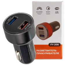 Автомобильное зарядное устройство FY-208 с вольтметром (12V-24V, USB:5V-Max 2.4A, QC3.0: 5V/3A,9V/2A,12V/1.5A)  FY-208