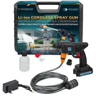 Мойка высокого давления аккумуляторная (24В,15 Бар,2.8 л/мин, батарея 1500 мАч, зарядка 3-5ч, щеточный двигатель) IF-PG001