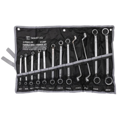 Ключи накидные, отогнутые на 75град., набор 12пр. (6х7, 8х9, 10х11, 12х13, 14х15, 16х17, 18х19, 20х22, 21х23, 24х27, 25х28, 30х32мм) Sigmatool-5128P