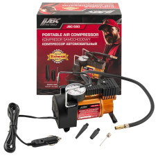 Компрессор автомобильный поршневой одноцилиндровый с аналоговым манометром (12В, 10А, 30л/мин, 7бар) в комплекте с переносной сумкой JBC-580