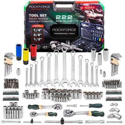 Набор инструментов 222пр. 1/4 , 3/8 , 1/2 (6гр.,12гр.) RF-42222-5