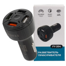 Автомобильное зарядное устройство FY-204 (12V-24V, USB 2, 3, 4:5V-Max 2.4A, QC3.0: 5V/3A,9V/2A,12V/1.5A)  FY-204