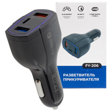 Автомобильное зарядное устройство FY-206 (12V-24V, USB 2/TYPE-C:5V-Max 2.4A, QC3.0: 5V/3A,9V/2A,12V/1.5A)  FY-206