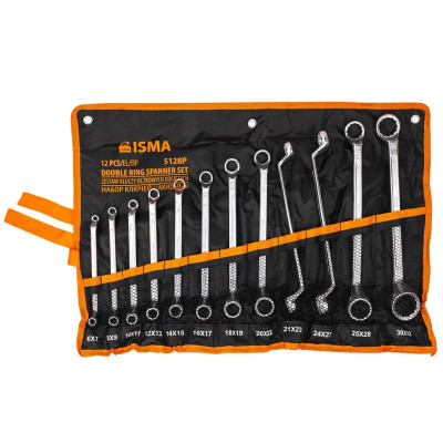 Ключи накидные, отогнутые на 75град., набор 12пр. (6х7, 8х9, 10х11, 12х13, 14х15, 16х17, 18х19, 20х22, 21х23, 24х27, 25х28, 30х32мм) ISMA-5128P