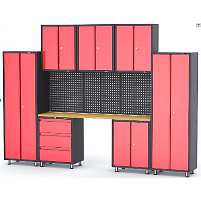 Комплект металлической гаражной мебели 11 пр. 460х2180х3330мм (шкаф навесной двухстворчатый 1 полка: 300х660х760-3шт, шкаф напольный двухстворчатый 3