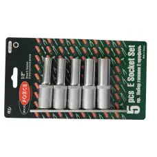 Головки глубокие Е-профиль, набор 5пр., 1/2  (Е10,E12,E14,E16,E18) на планке