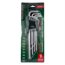 Набор ключей TORX Г-образных экстра длинных, 9пр. в пластиковом держателе RF-5098XL